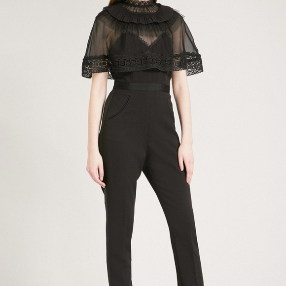 SELF-PORTRAIT Black Lace Jumpsuit Sz